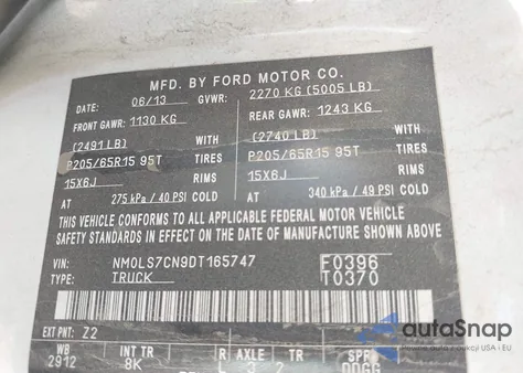 2013 Ford Transit Connect Xl from USA, damaged, VIN NM0LS7CN9DT165747